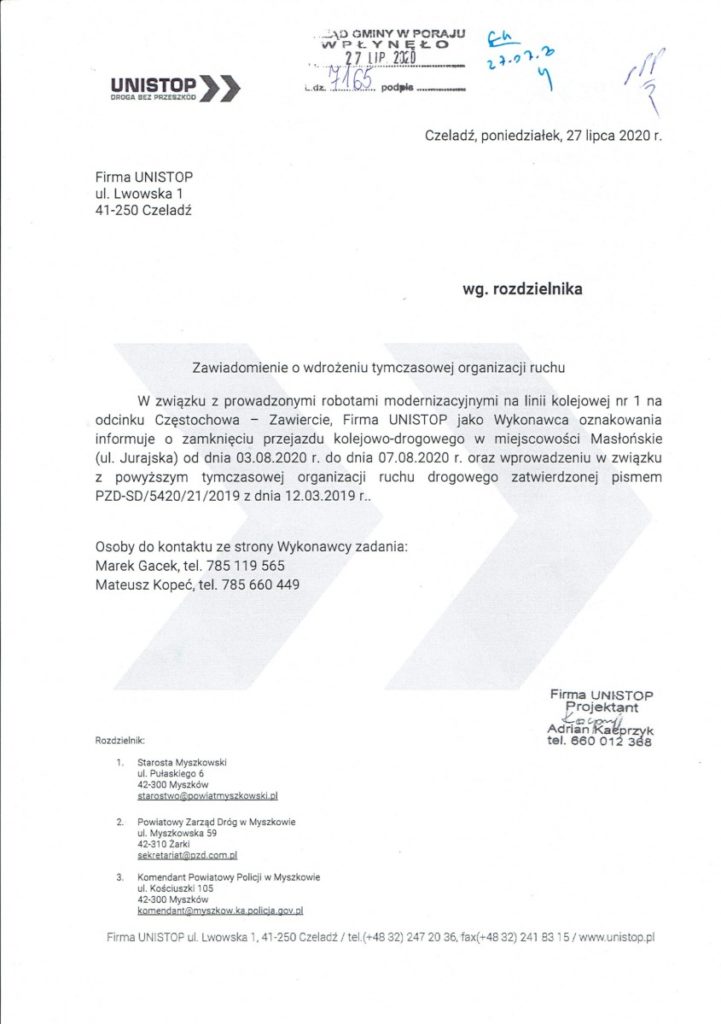 Uwaga! Przejazd kolejowy w Masłońskim będzie czasowo zamknięty 2