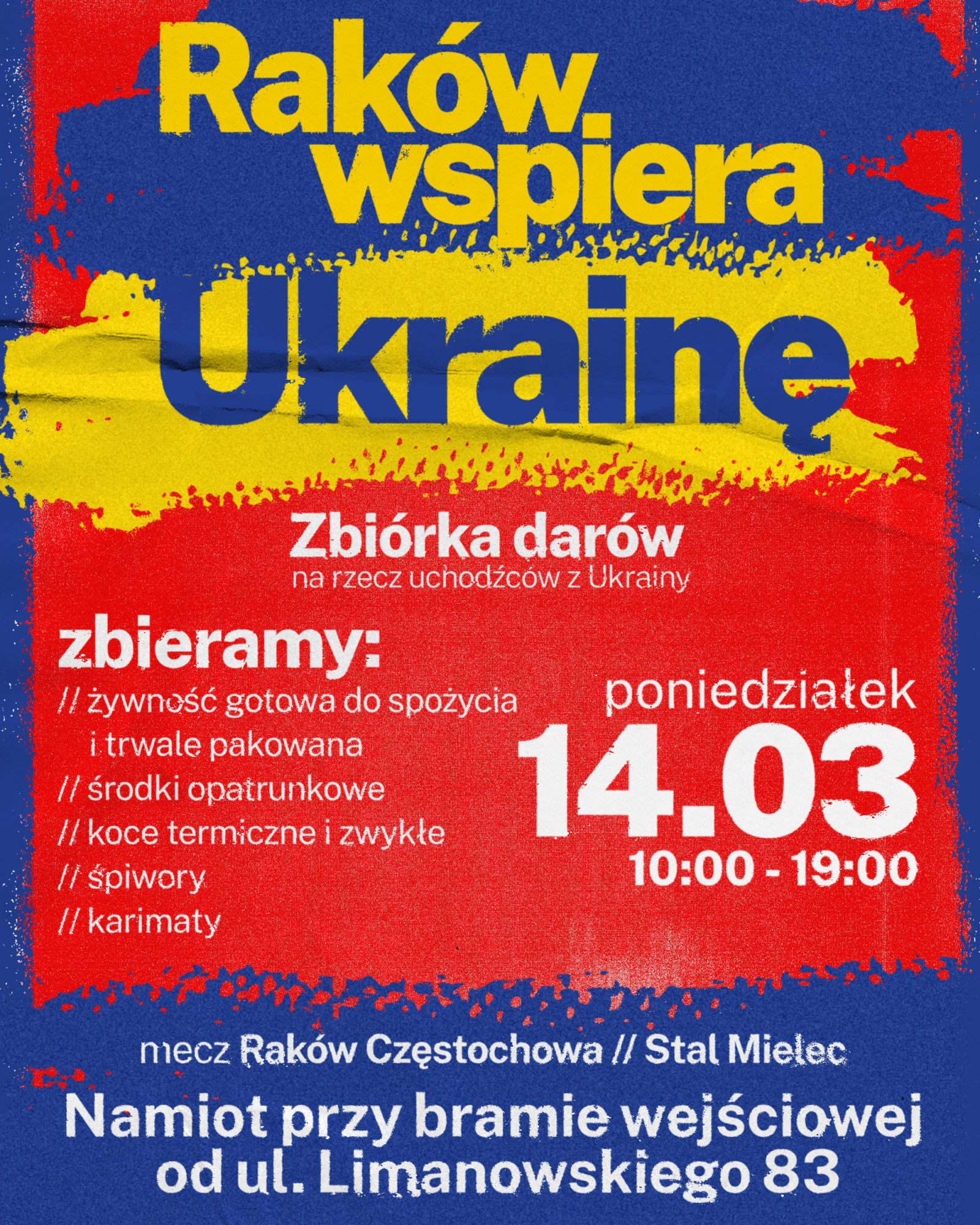 Podczas meczu Rakowa ze Stalą Mielec będą zbierane dary dla uchodźców z Ukrainy! Raków i "Wieczny Raków" znowu pomagają! 5