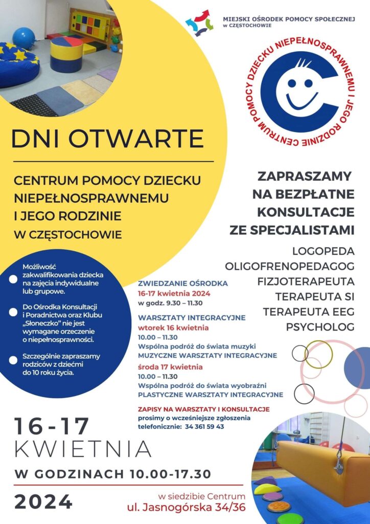16 i 17 kwietnia w częstochowskim Centrum Pomocy Dziecku Niepełnosprawnemu odbędą się dni otwarte 2