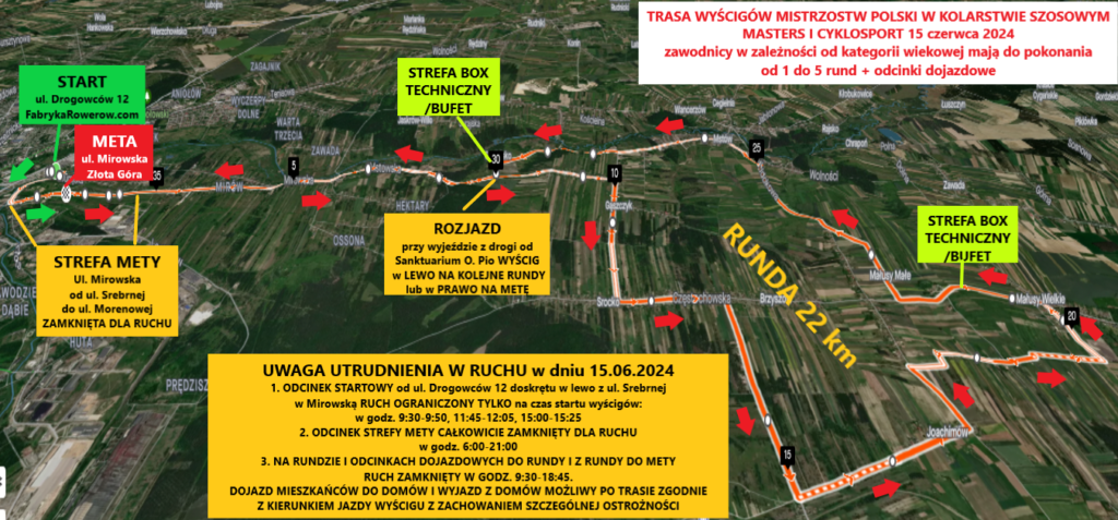 Utrudnienia w ruchu w sobotę !!!Mistrzostwa Polski w kolarstwie 15.06.2024 2