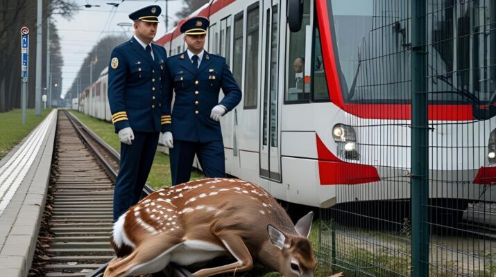 Częstochowscy strażnicy miejscy dzięki informacjom od motorniczego z MPK uwolnili sarenkę, która wpadła w ogrodzenie 1