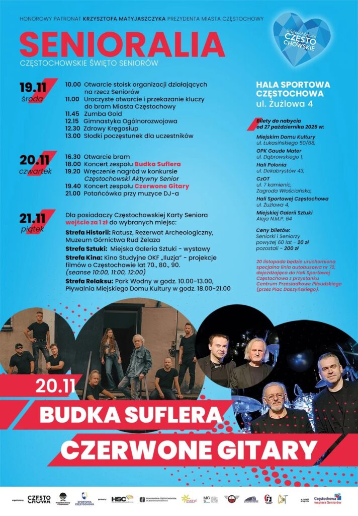 Senioralia 2025 już w listopadzie w Częstochowie. Gwiazdami będą Czerwone Gitary i Budka Suflera 3
