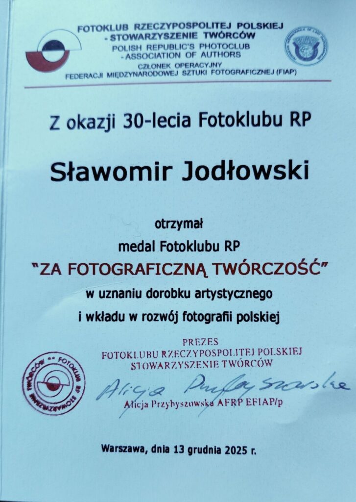 Artysta fotografik Sławomir Jodłowski nagrodzony srebrnym medalem Fotoklubu Rzeczypospolitej Polskiej 4