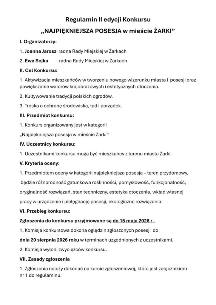 II edycja Konkursu  „Najpiękniejsza posesja w mieście Żarki” ruszyła! 2