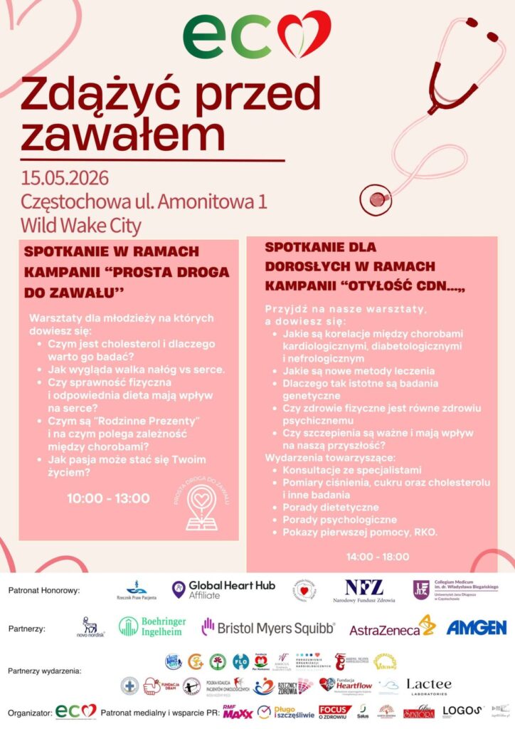 Stowarzyszenie EcoSerce zaprasza 15 maja na bezpłatne warsztaty "Zdążyć przed zawałem”. 1