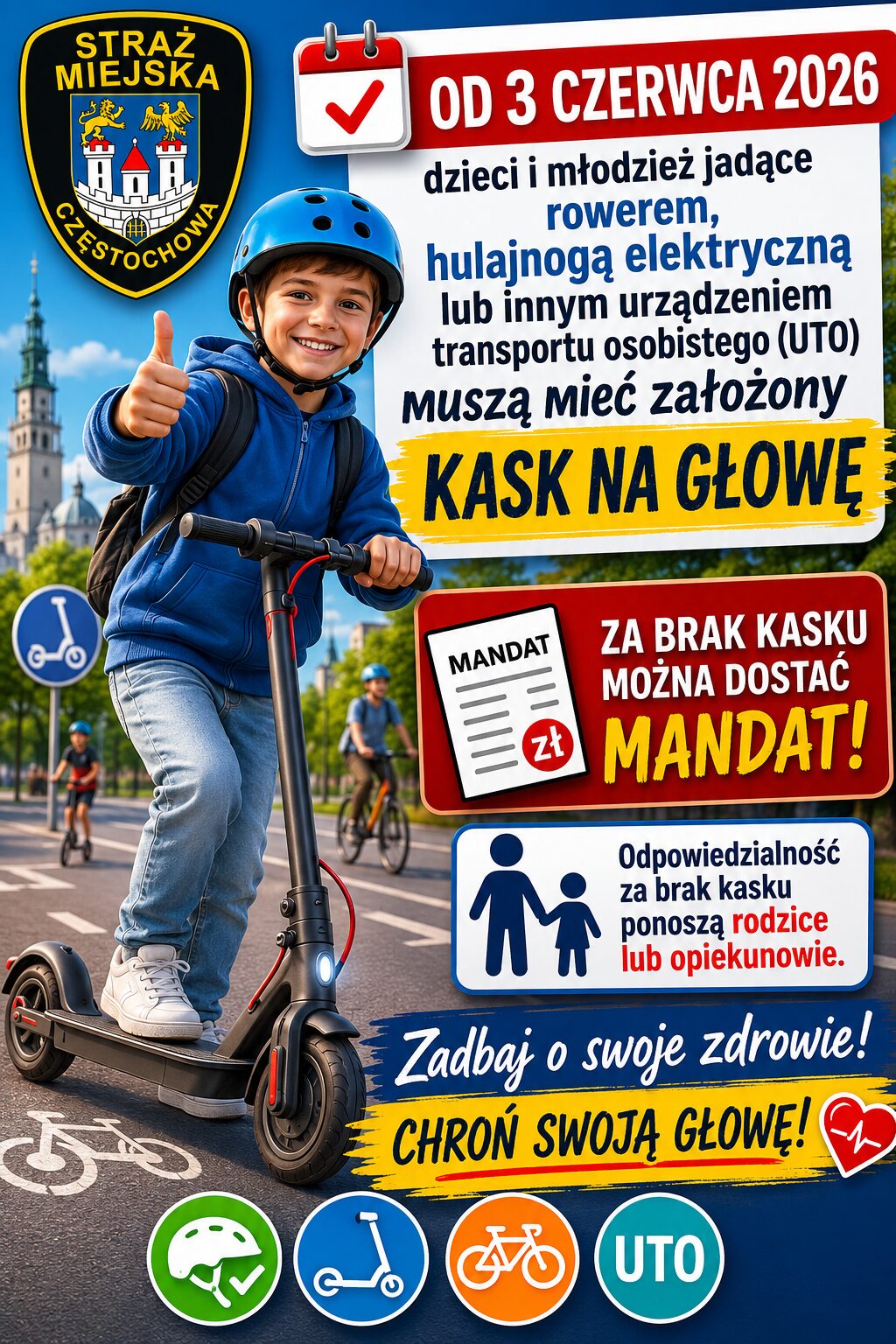 Dzieci i młodzież do 16 roku życia muszą mieć kaski na głowie podczas jazdy rowerem czy hulajnogą elektryczną…