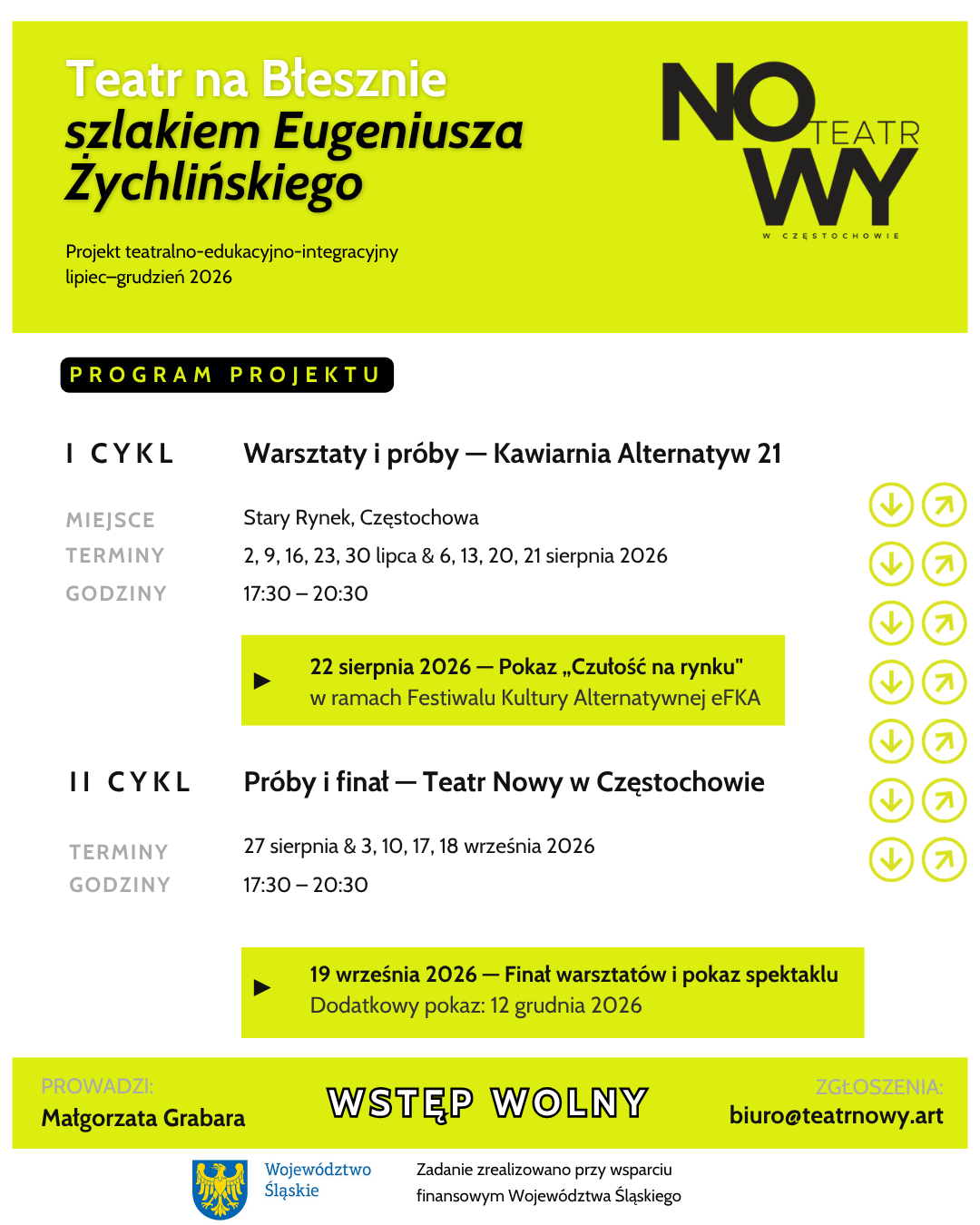 FUNDACJA TEATR NOWY ZAPRASZA DO UDZIAŁU W PROJEKCIE „TEATR NA BŁESZNIE – SZLAKIEM EUGENIUSZA ŻYCHLIŃSKIEGO”
