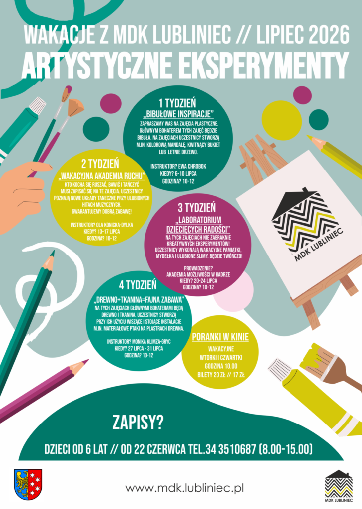 Wakacje MDK Lubliniec ,,Artystyczne eksperymenty’’ – 22 czerwca ruszają zapisy na lipcowe zajęcia! 1
