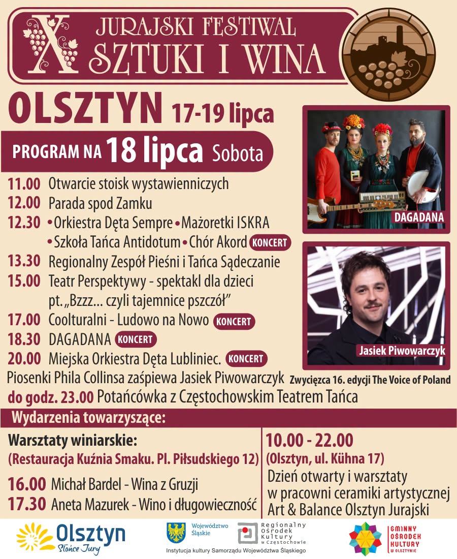Jubileuszowa odsłona Jurajskiego Festiwalu Sztuki i Wina w Olsztynie, Start już 17 lipca 10