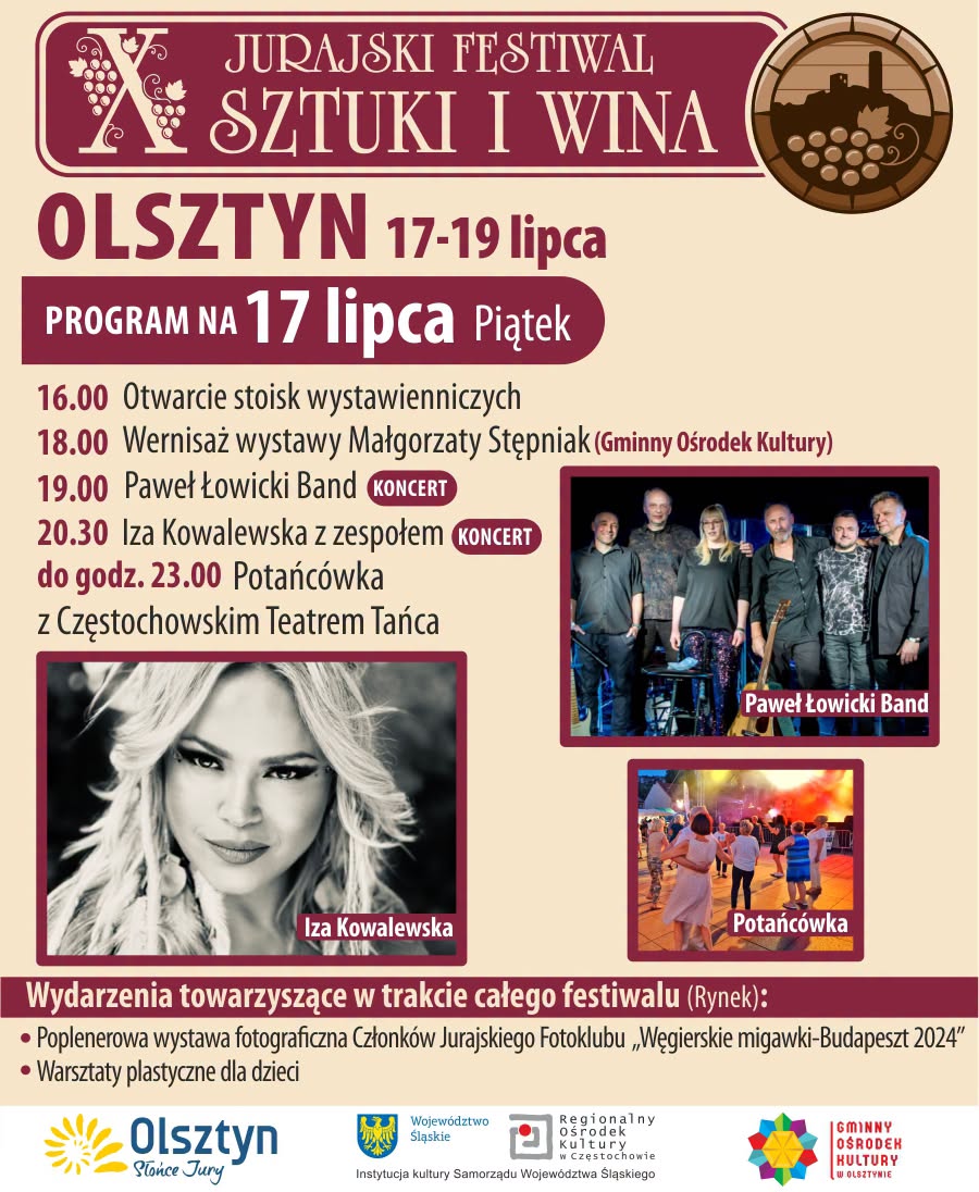 Jubileuszowa odsłona Jurajskiego Festiwalu Sztuki i Wina w Olsztynie, Start już 17 lipca 9