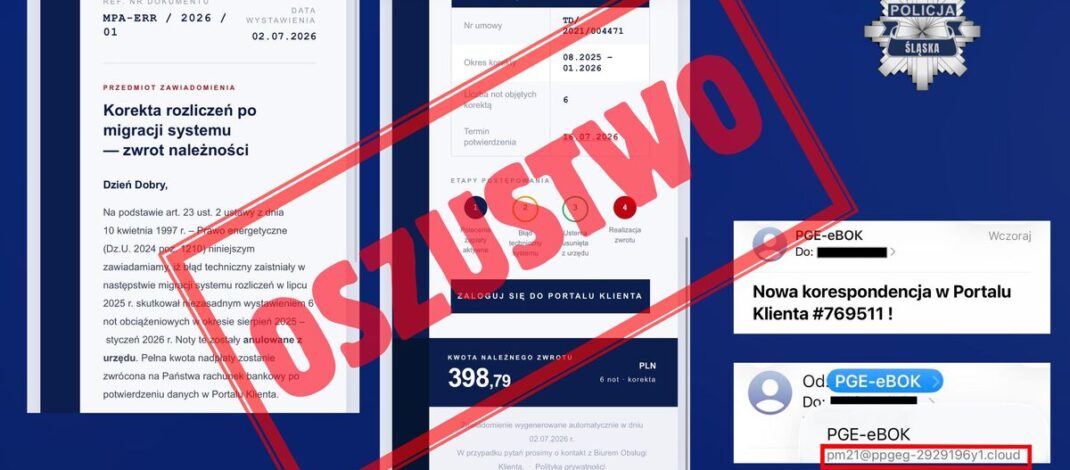 Śląska policja ostrzega! Fałszywa wiadomość o zwrocie nadpłaty za energię. Uważaj na oszustów!