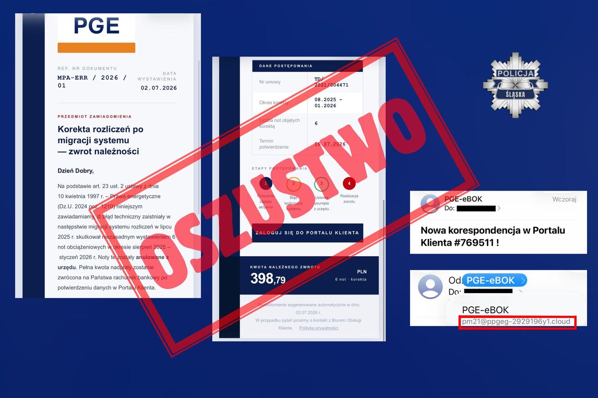 Śląska policja ostrzega! Fałszywa wiadomość o zwrocie nadpłaty za energię. Uważaj na oszustów!