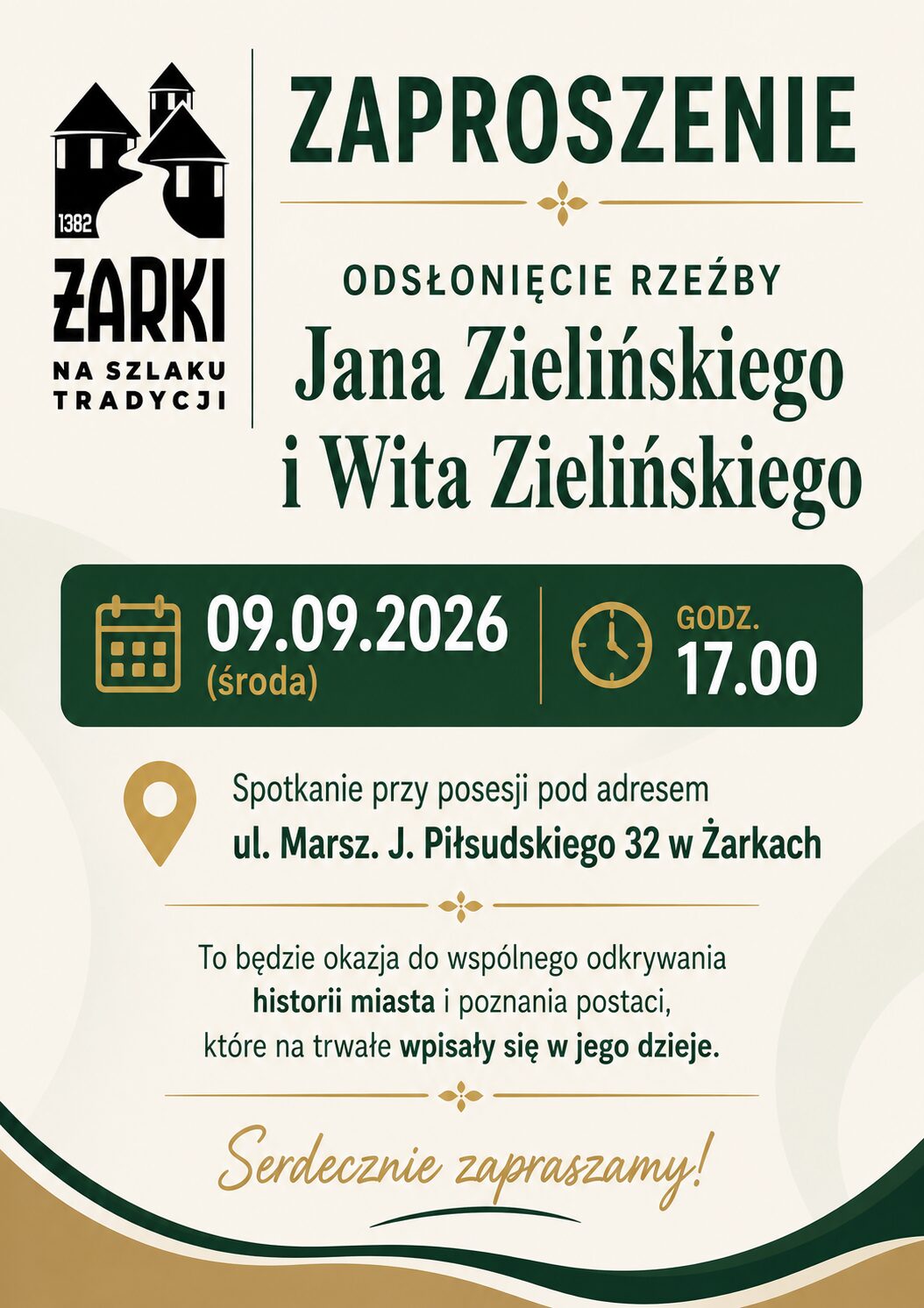 9 września odsłonięcie rzeźby Jana Zielińskiego i Wita Zielińskiego na Szlaku Tradycji w Żarkach!