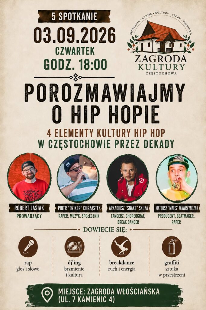 4 elementy kultury hip-hop w Częstochowie przez dekady już w czwartek w Zagrodzie Kultury! 1